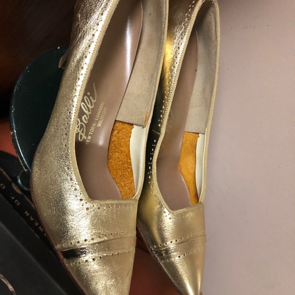 Vintage 1960's shoes Balli heels gold rockabilly with original box Size 6.5 - Picture 8 of 15
